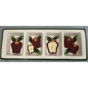 Vintage KMC Ceramics Apple Divided Serving Tray Relish Dish Platter Country 3D